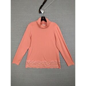 Sundance Womens Sweater L Pink Lace Hem Turtleneck Lightweight Capsule Office‎